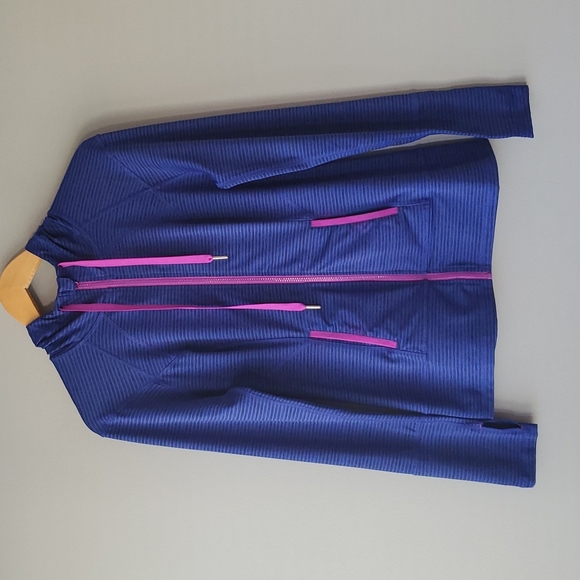 lukka Jackets & Blazers - Lukka Blue Black Striped Long Sleeve Drawstring Hooded Active Wear Jacket M